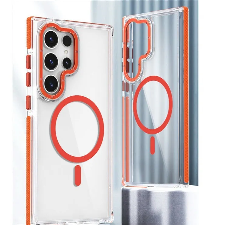 Samsung drop-resistant magnetic suction phone case in frosted PC with transparent acrylic back, multiple colours