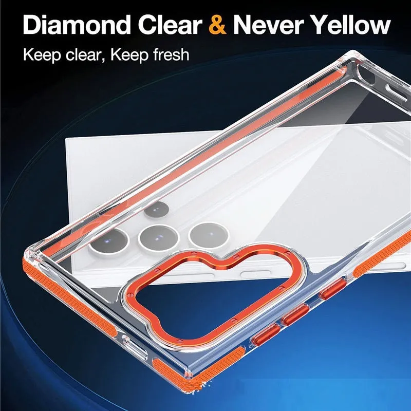 Samsung drop-resistant magnetic suction phone case in frosted PC with transparent acrylic back, multiple colours