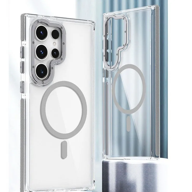 Samsung drop-resistant magnetic suction phone case in frosted PC with transparent acrylic back, multiple colours