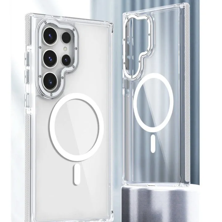 Samsung drop-resistant magnetic suction phone case in frosted PC with transparent acrylic back, multiple colours