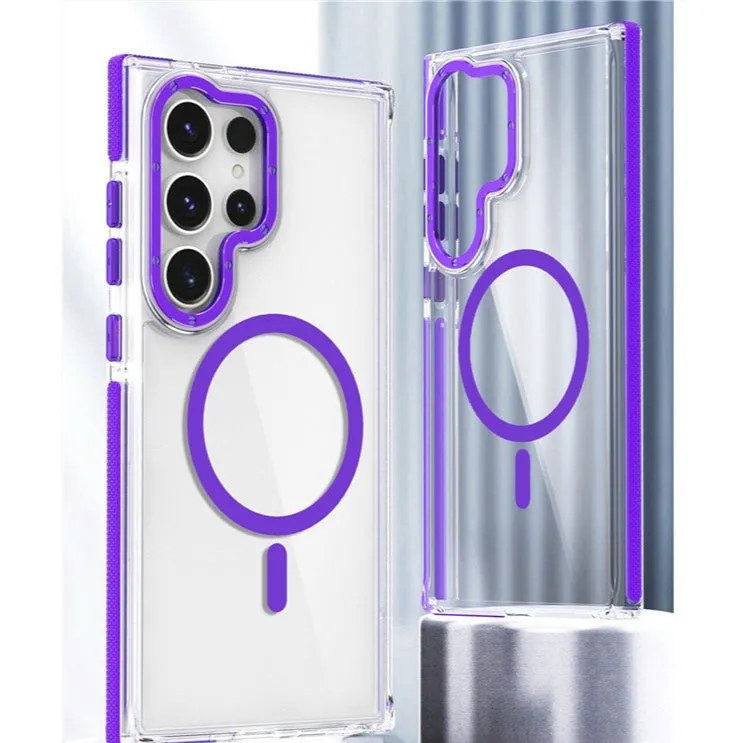 Samsung drop-resistant magnetic suction phone case in frosted PC with transparent acrylic back, multiple colours