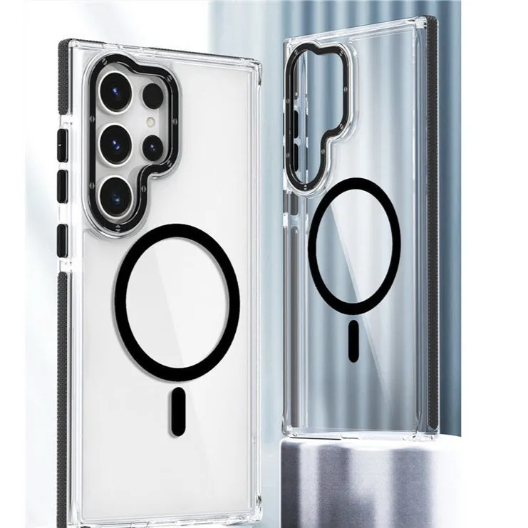 Samsung drop-resistant magnetic suction phone case in frosted PC with transparent acrylic back, multiple colours