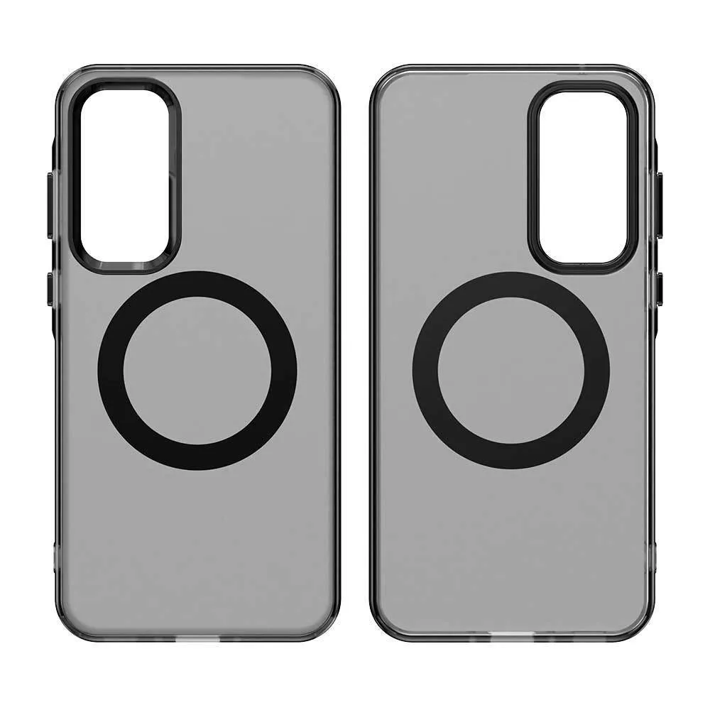 Matte frosted magnetic phone case for Samsung Galaxy S25 series, black colour, with built-in kickstand