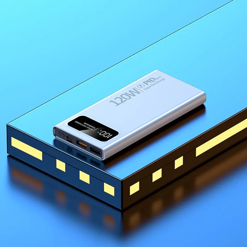 120W 20000 MA power bank in cool black with fast charge capability, compact size 141x66x16mm