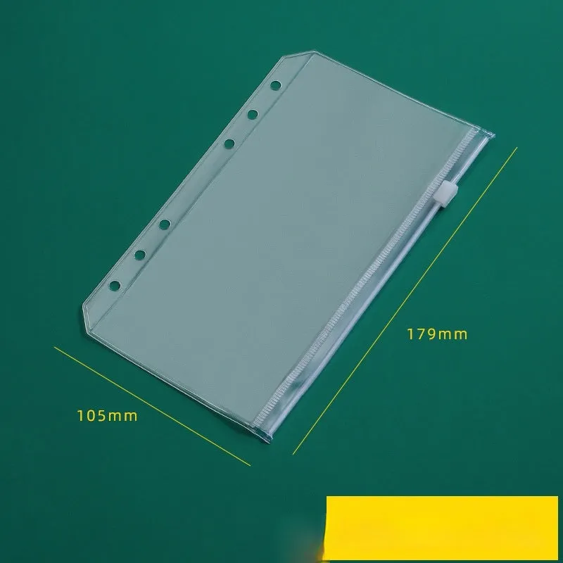 Transparent PVC A5 zipper bag with 6 holes for loose-leaf notebook