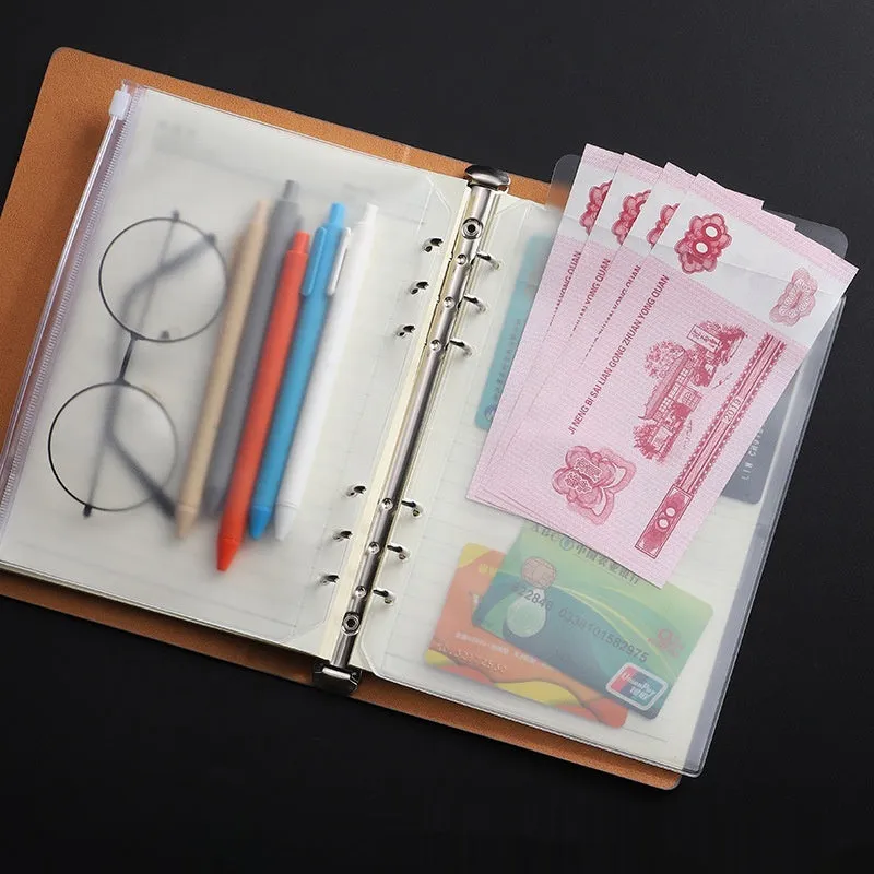 Transparent PVC A5 zipper bag with 6 holes for loose-leaf notebook