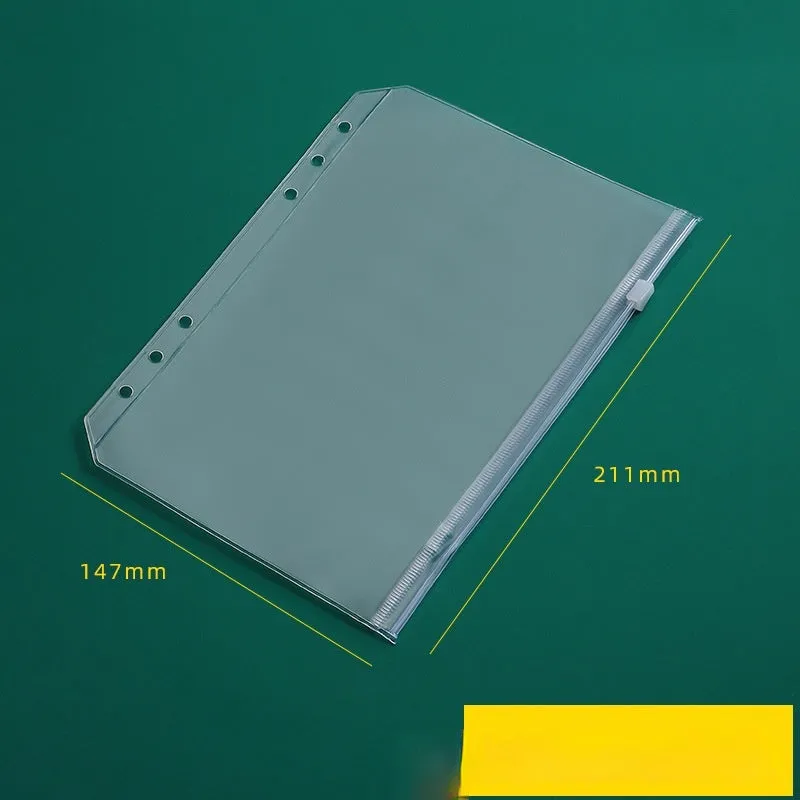 Transparent PVC A5 zipper bag with 6 holes for loose-leaf notebook