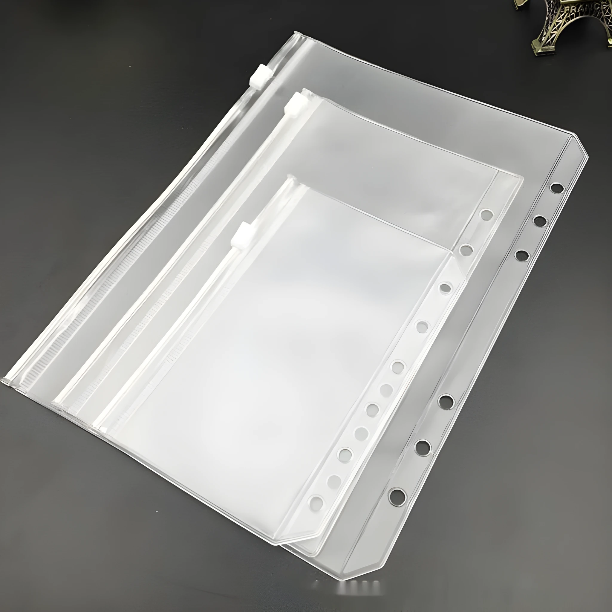 Transparent PVC A5 zipper bag with 6 holes for loose-leaf notebook