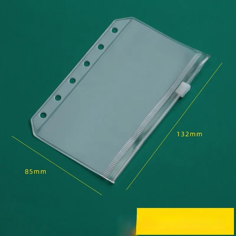 Transparent PVC A5 zipper bag with 6 holes for loose-leaf notebook