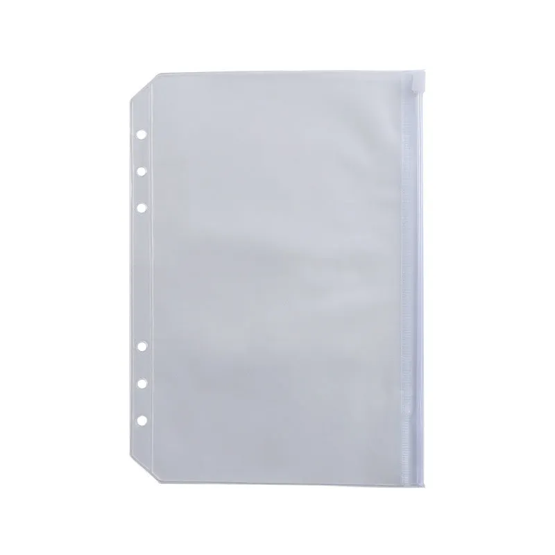 Transparent PVC A5 zipper bag with 6 holes for loose-leaf notebook