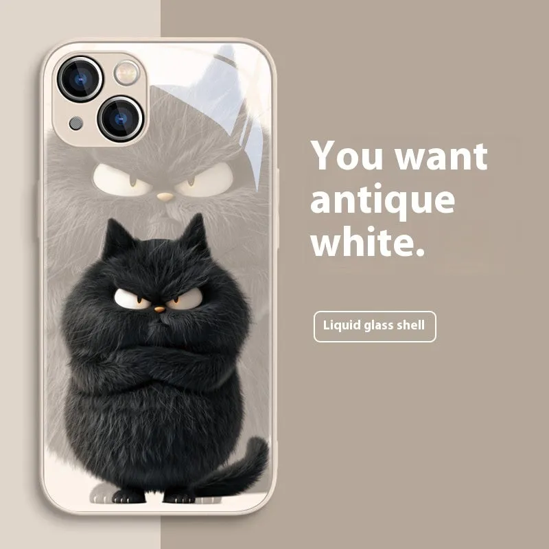 Domineering cat silicone phone case in black cat white shell style, shockproof and anti-fingerprint for iPhone