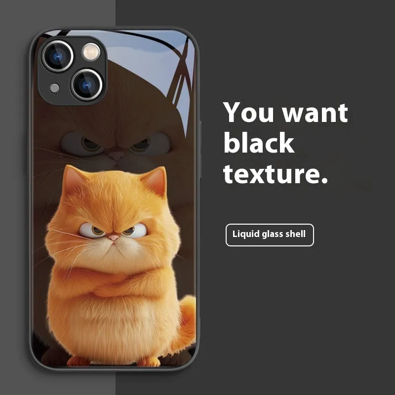Domineering cat silicone phone case in black cat white shell style, shockproof and anti-fingerprint for iPhone