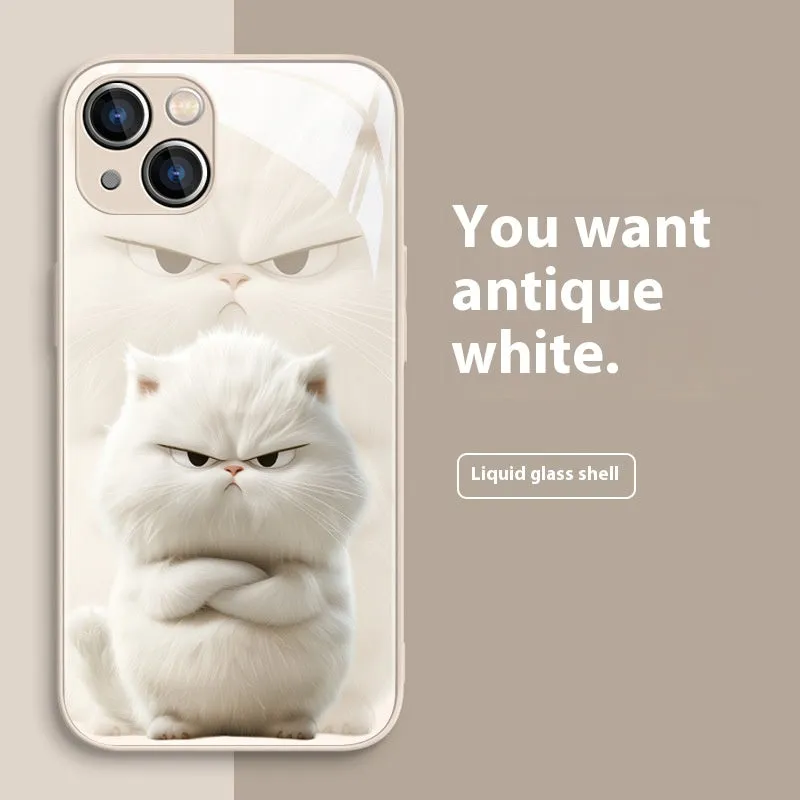 Domineering cat silicone phone case in black cat white shell style, shockproof and anti-fingerprint for iPhone