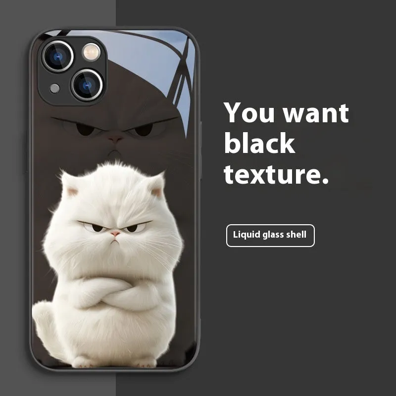 Domineering cat silicone phone case in black cat white shell style, shockproof and anti-fingerprint for iPhone