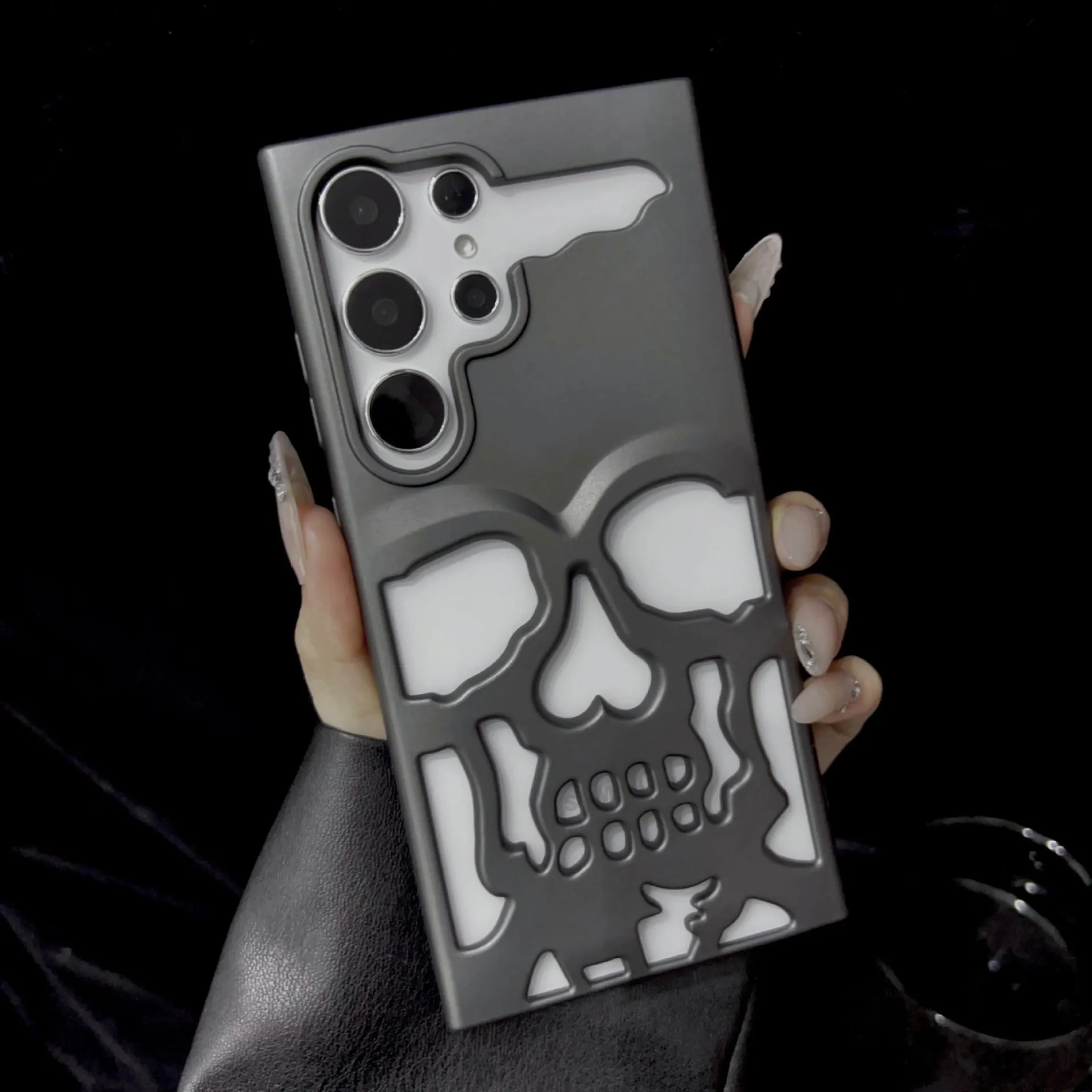 Hollow skeleton frosted silicone phone case for Samsung S23 S24 series in black