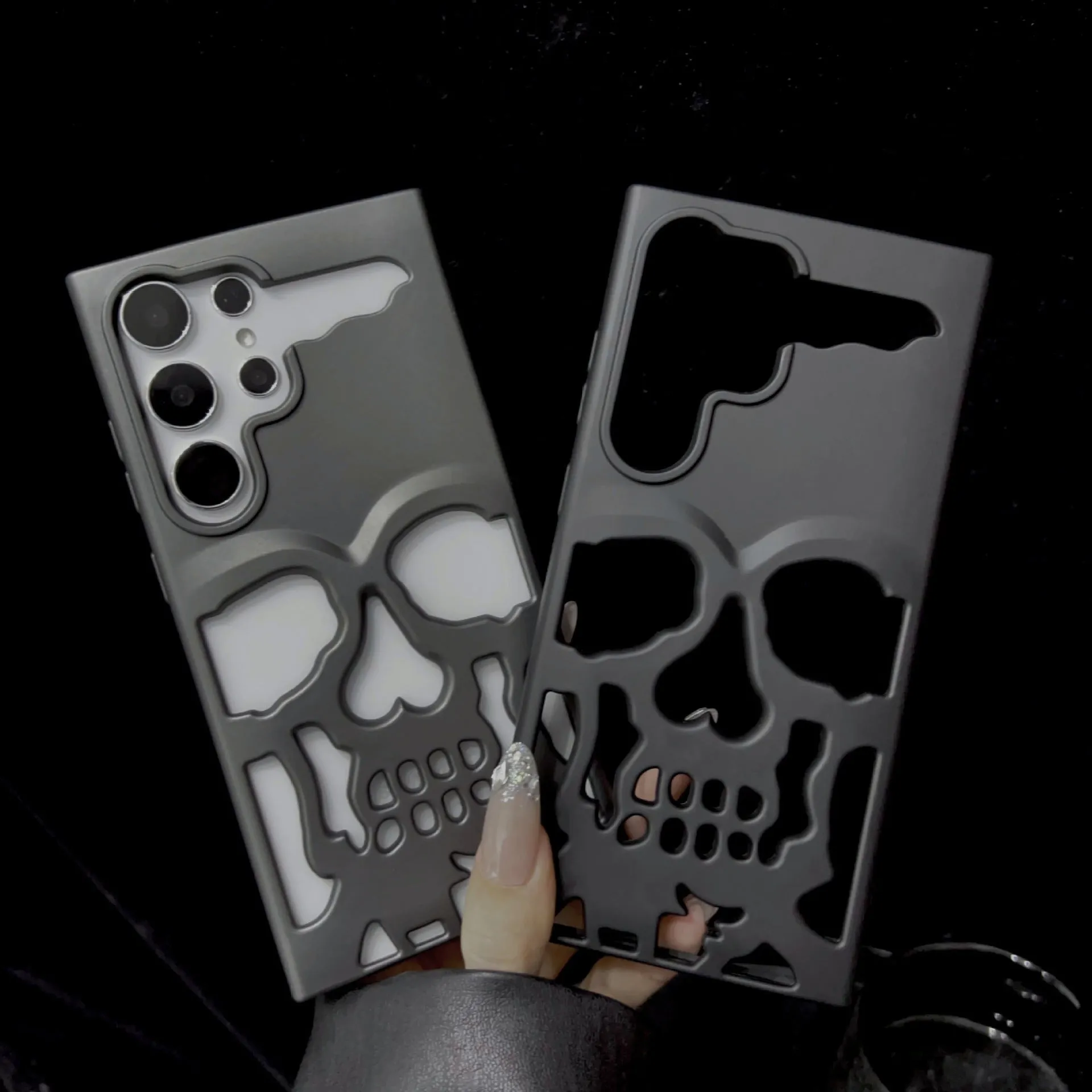 Hollow skeleton frosted silicone phone case for Samsung S23 S24 series in black