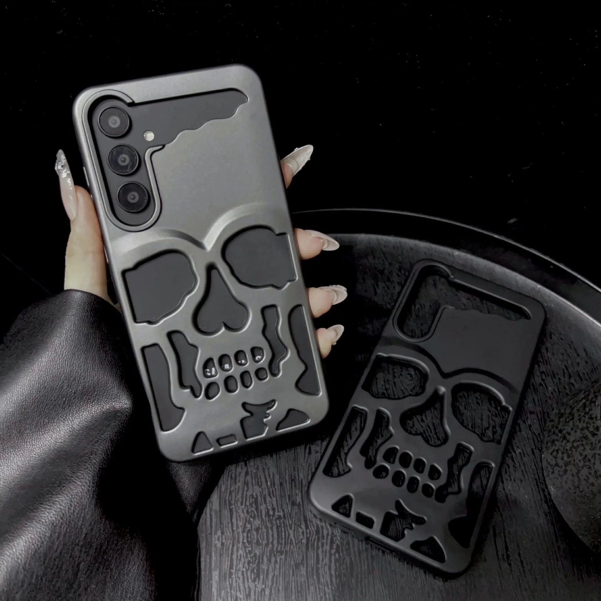 Hollow skeleton frosted silicone phone case for Samsung S23 S24 series in black