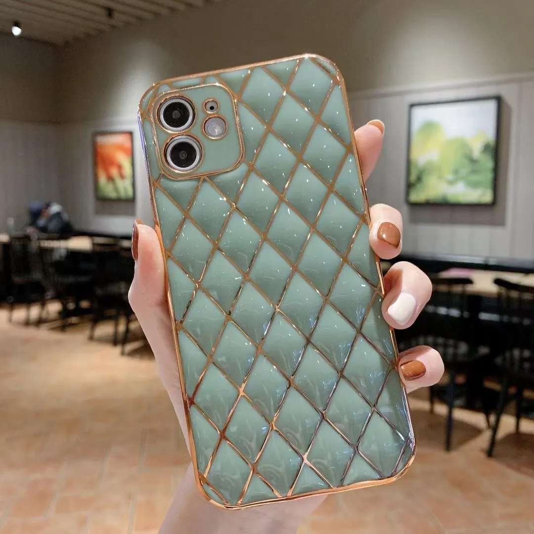 Electroplated diamond pattern TPU phone case for Apple iPhone in black, back cover style