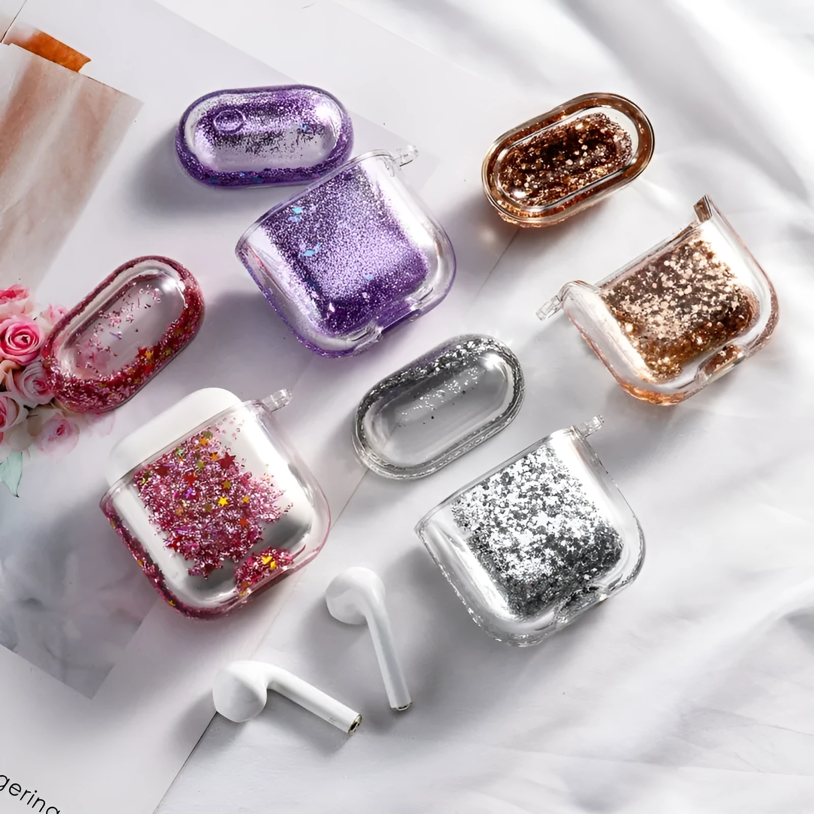 Quicksand earphone sleeve in blue colour with glitter effect for Apple AirPods Pro