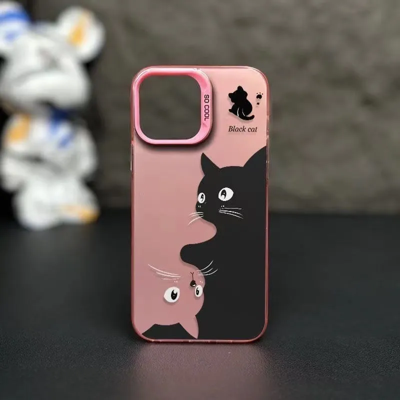 Black cat art design hard PC phone case for Apple iPhone in classic black colour
