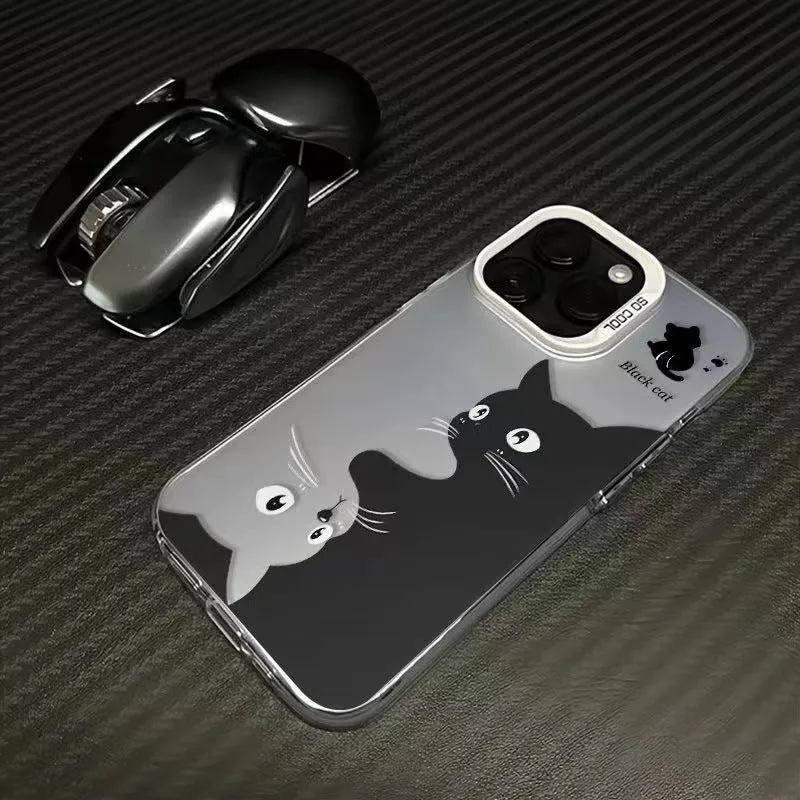 Black cat art design hard PC phone case for Apple iPhone in classic black colour