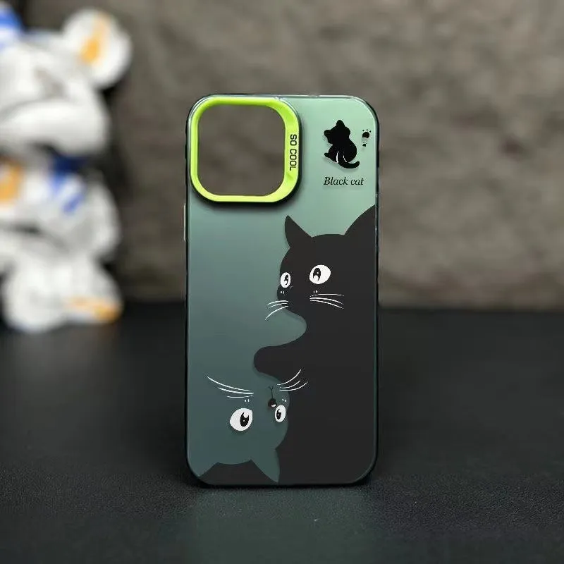 Black cat art design hard PC phone case for Apple iPhone in classic black colour