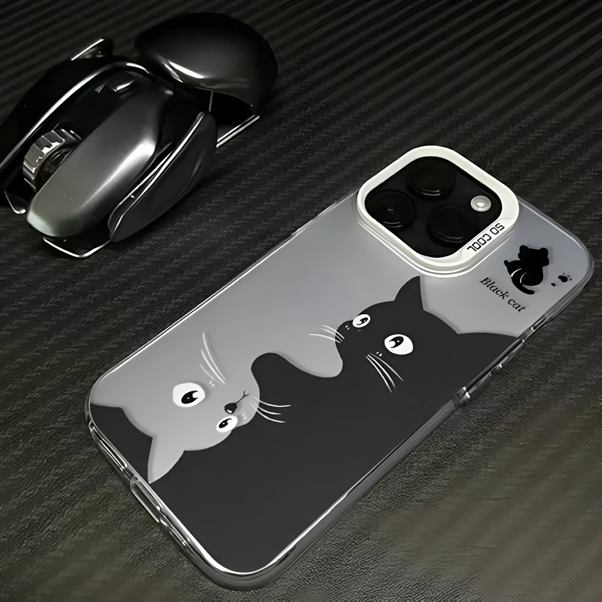 Black cat art design hard PC phone case for Apple iPhone in classic black colour