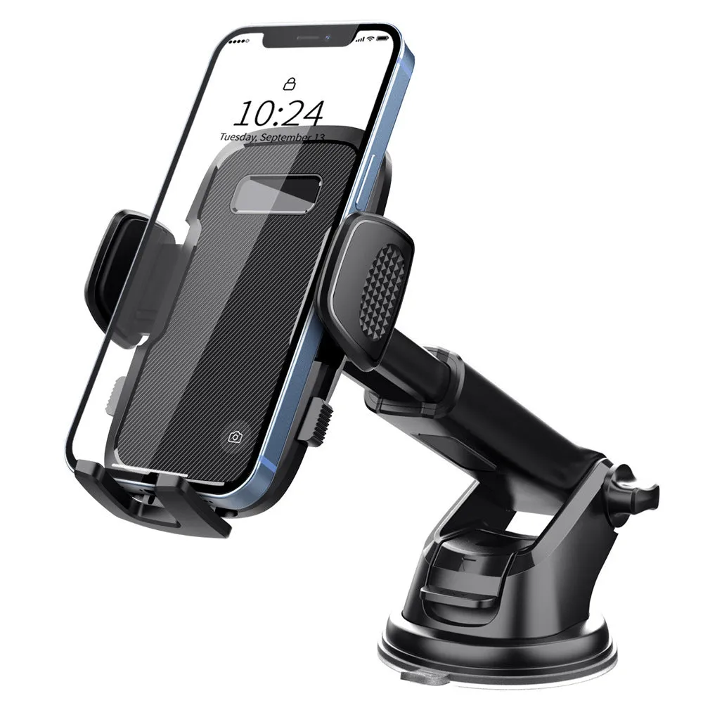 Black plastic universal car phone bracket suction mount for dashboard or windscreen