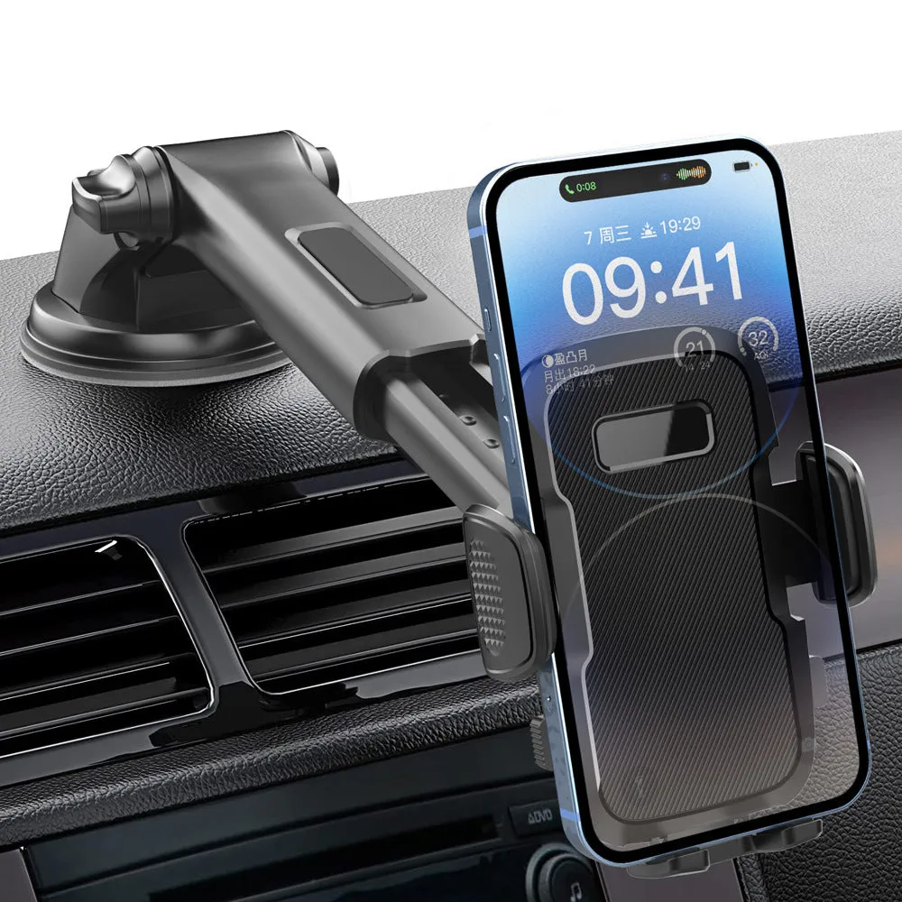 Black plastic universal car phone bracket suction mount for dashboard or windscreen