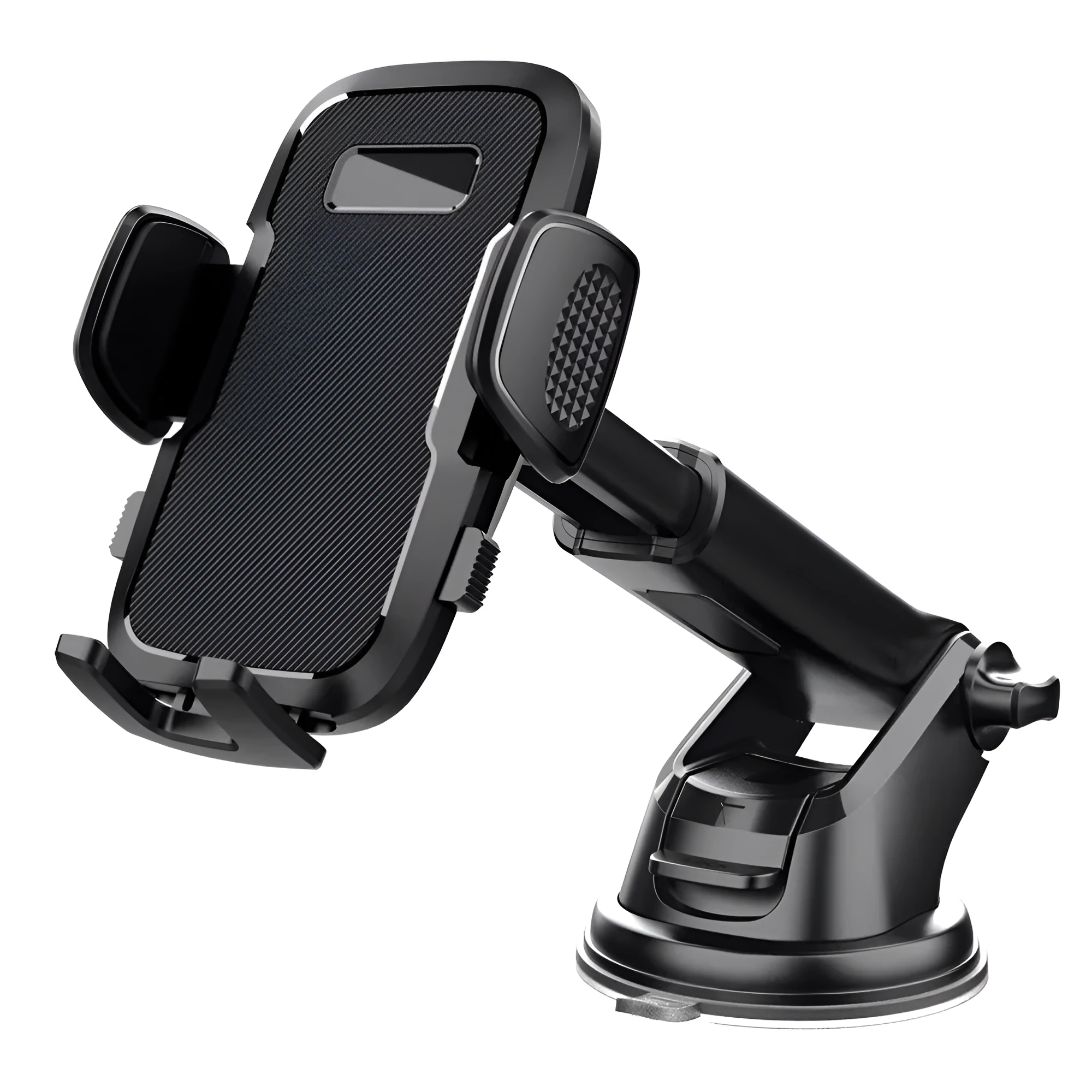 Black plastic universal car phone bracket suction mount for dashboard or windscreen