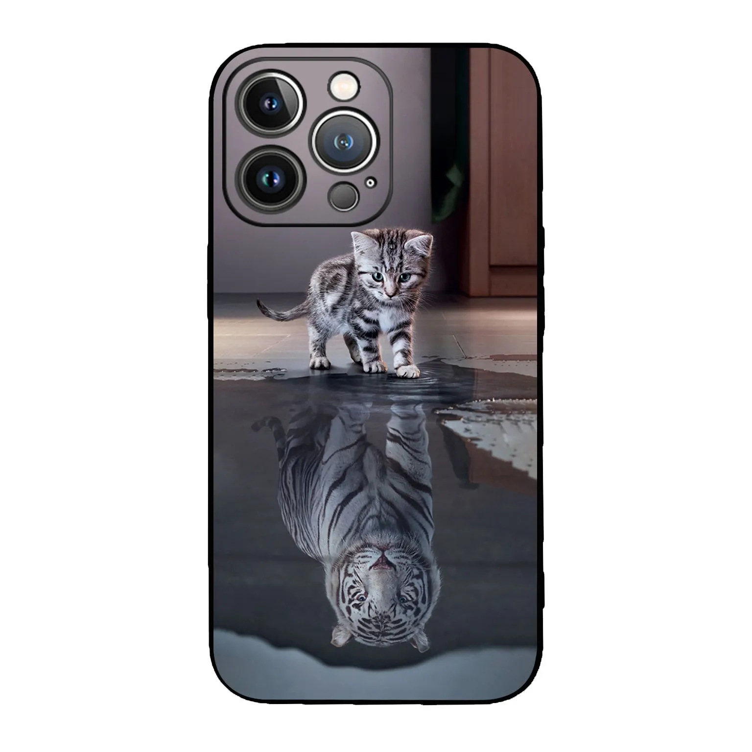 Glass phone case with painted tiger animal design for Apple iPhone back cover