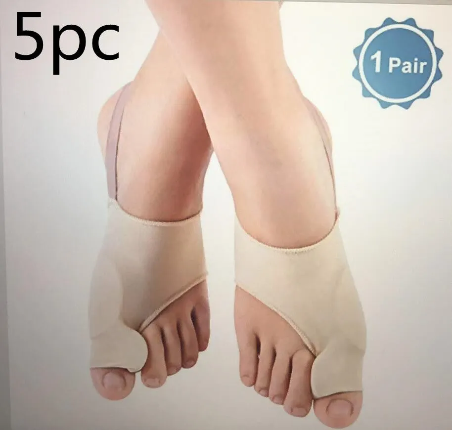 Corrective bunion relief socks with silicone gel toe separator in small, medium, and large sizes.