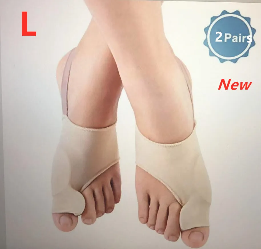 Corrective bunion relief socks with silicone gel toe separator in small, medium, and large sizes.