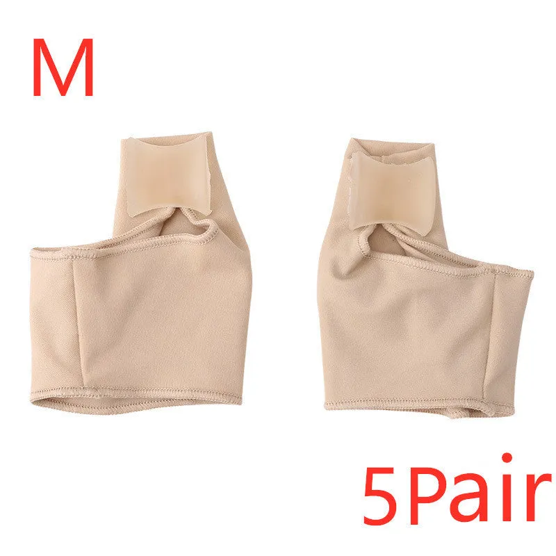 Corrective bunion relief socks with silicone gel toe separator in small, medium, and large sizes.
