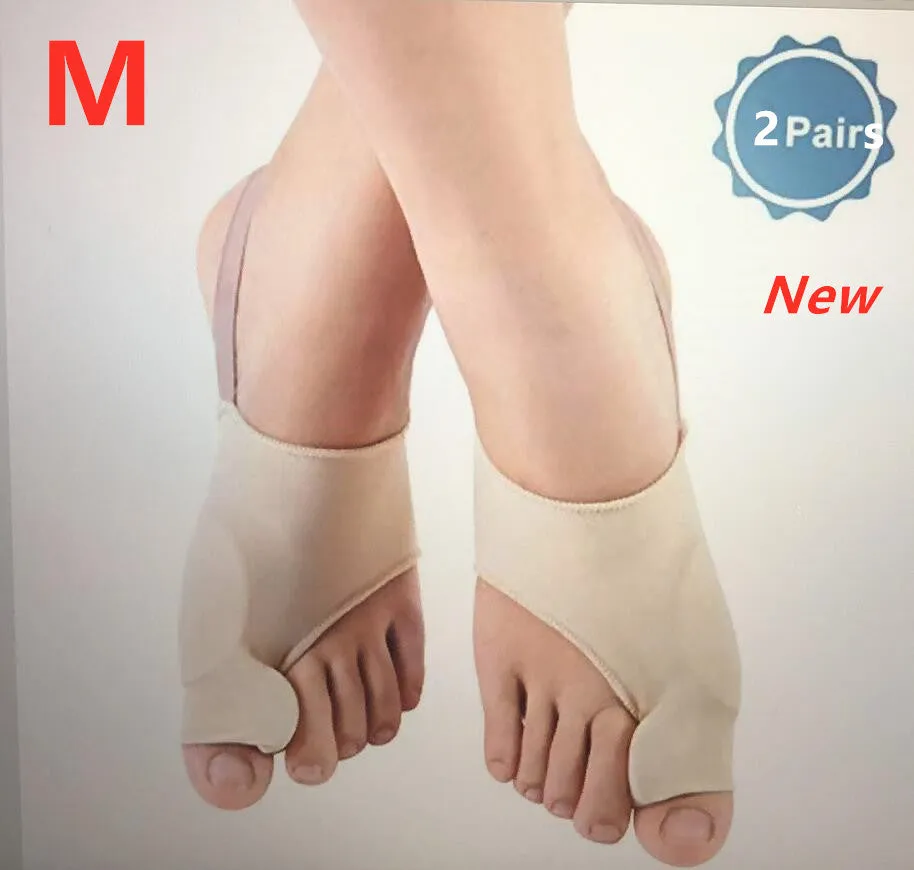 Corrective bunion relief socks with silicone gel toe separator in small, medium, and large sizes.