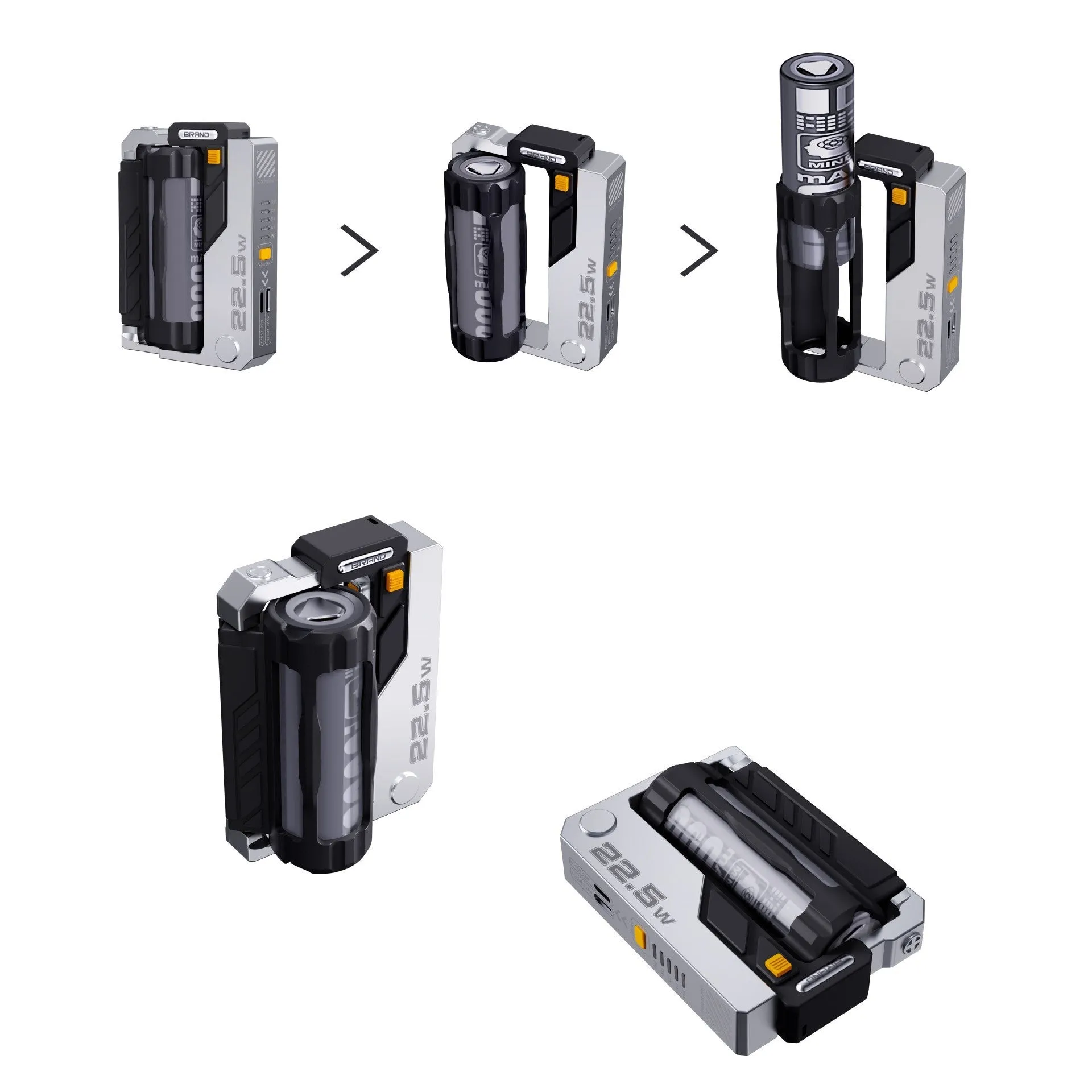 Cartridge replacement power bank with ABS shell and TYPE-C plug in Mecha Gray showing modular battery slots