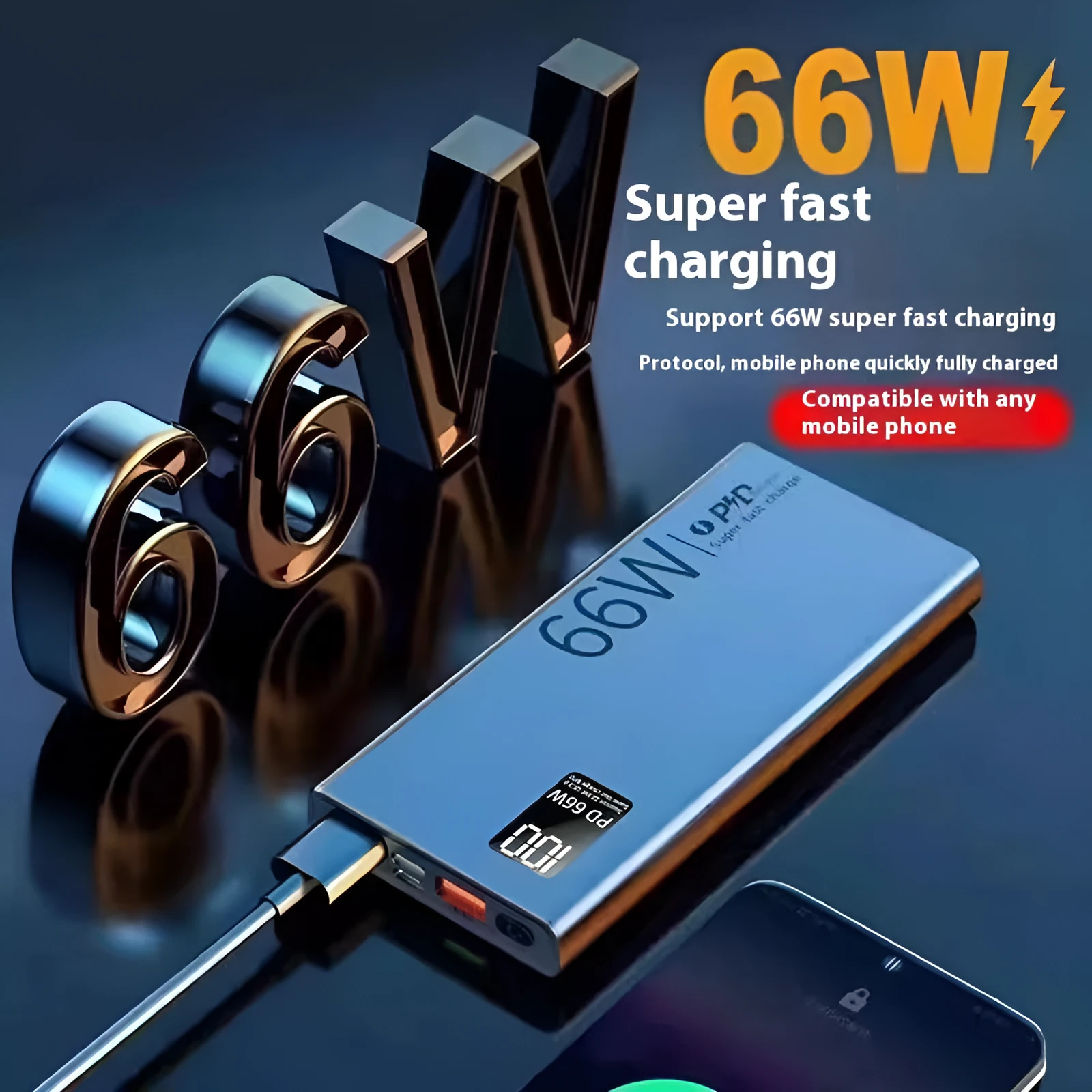 3C certified 50000 mAh 66W super fast charge power bank with plastic shell