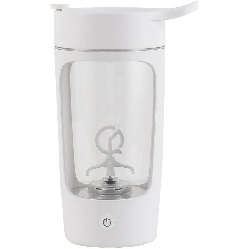 Portable rechargeable juice blender in white with 650ml mixing cup and compact dimensions.
