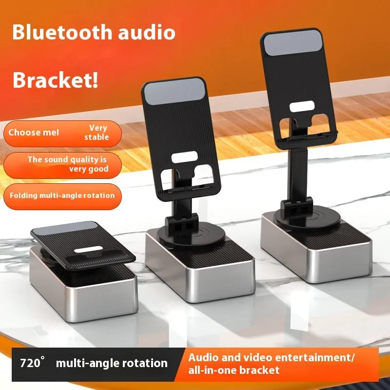 Three-in-one foldable mobile phone bracket with Bluetooth audio and power bank in Night Black plastic finish