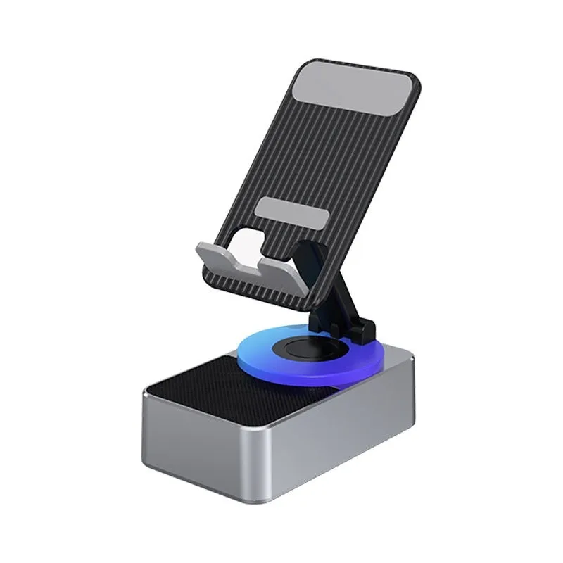 Three-in-one foldable mobile phone bracket with Bluetooth audio and power bank in Night Black plastic finish