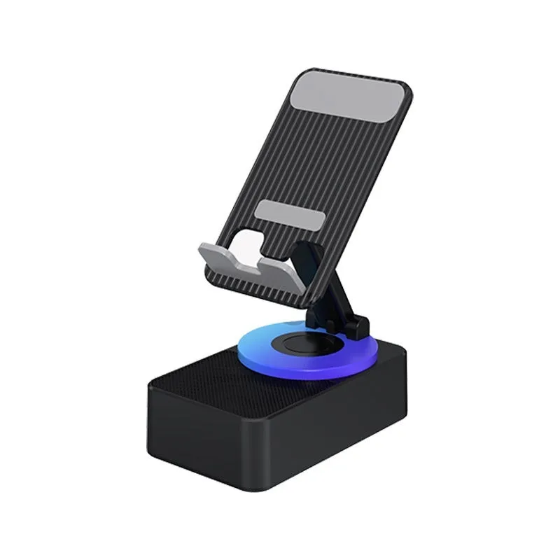 Three-in-one foldable mobile phone bracket with Bluetooth audio and power bank in Night Black plastic finish