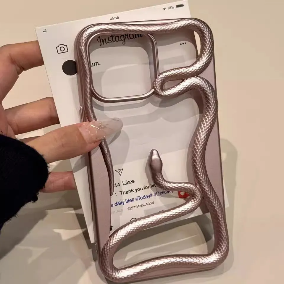 Creative hollow snake TPU phone case in matte rose pink for iPhone
