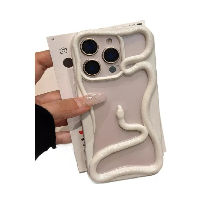 Creative hollow snake TPU phone case in matte rose pink for iPhone