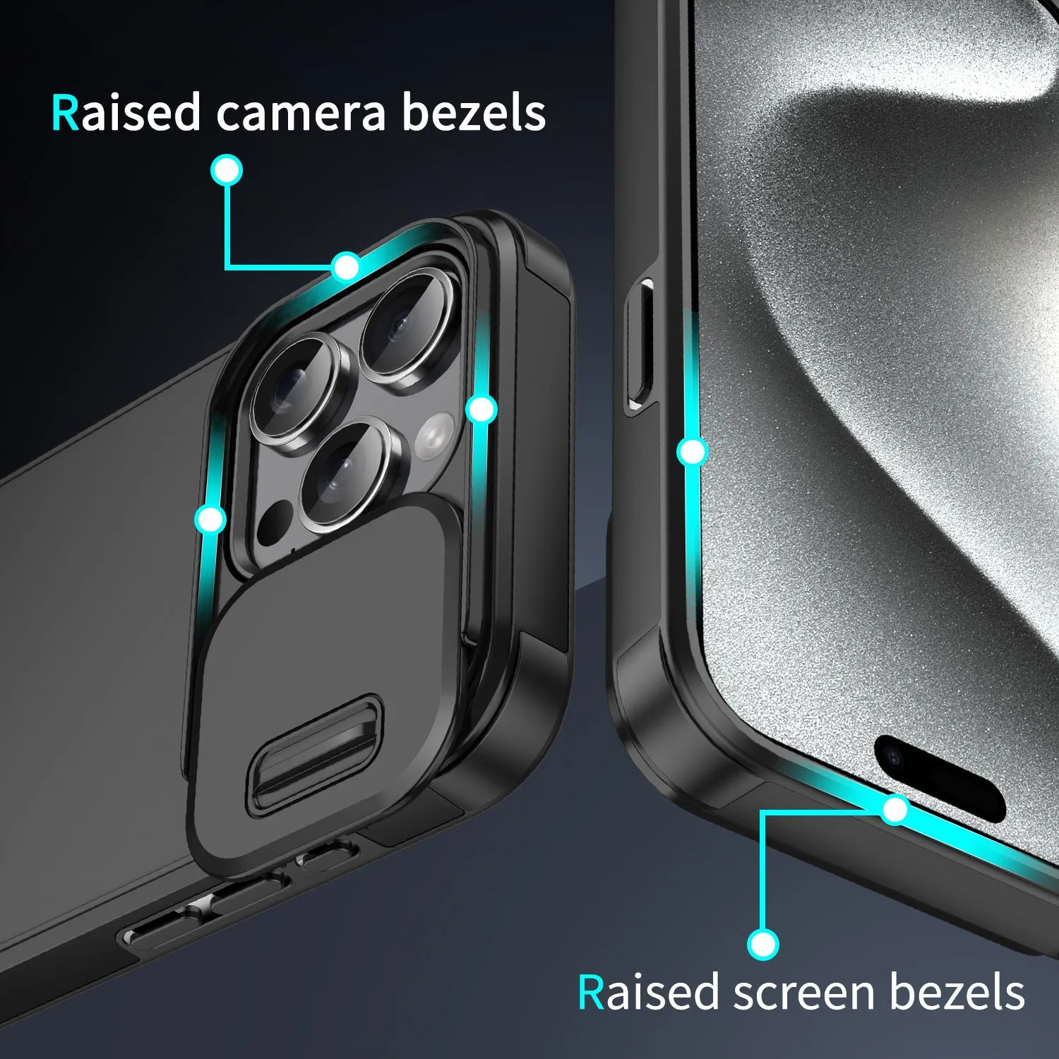 Sliding window drop-resistant phone case in black for iPhone, frosted TPU PC finish