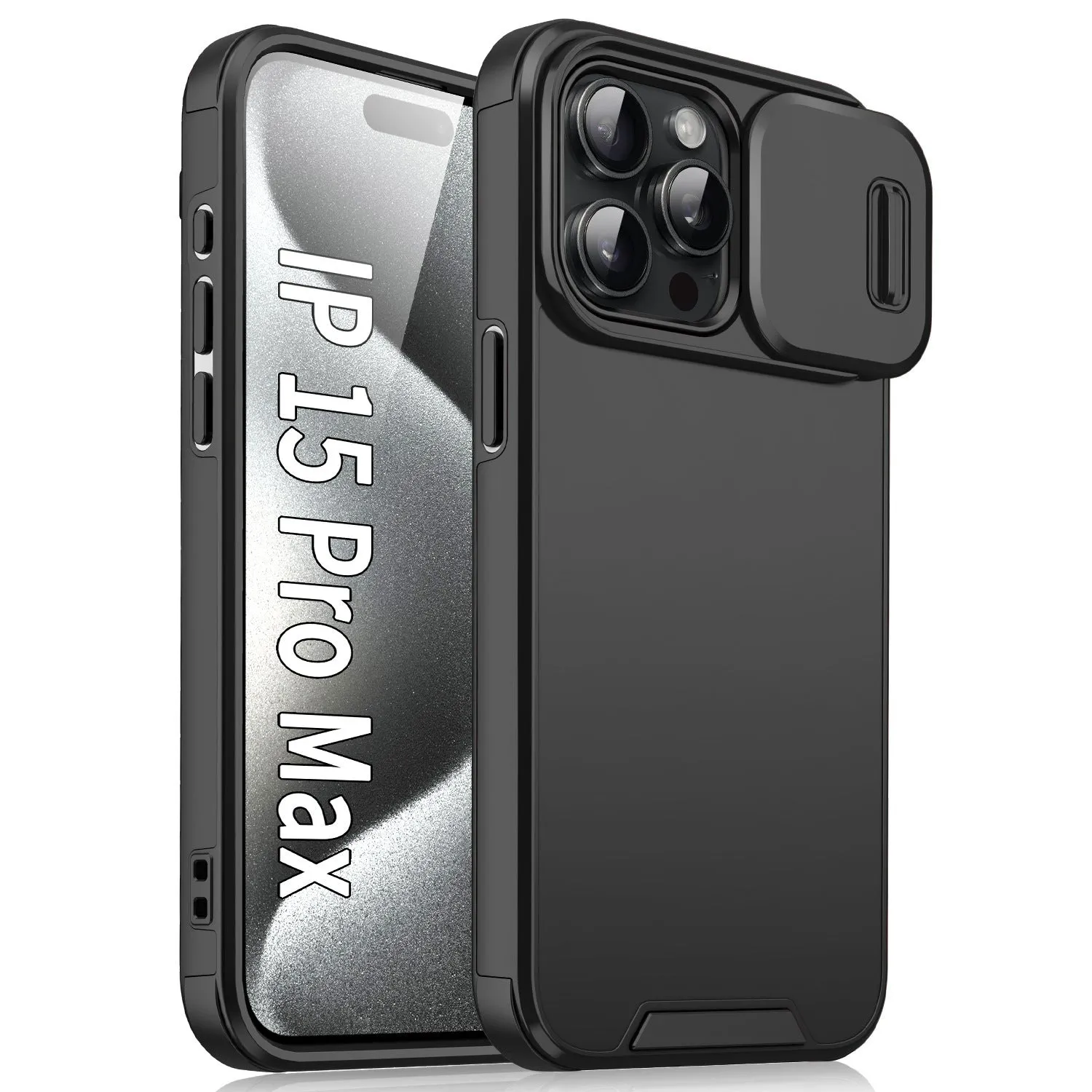 Sliding window drop-resistant phone case in black for iPhone, frosted TPU PC finish