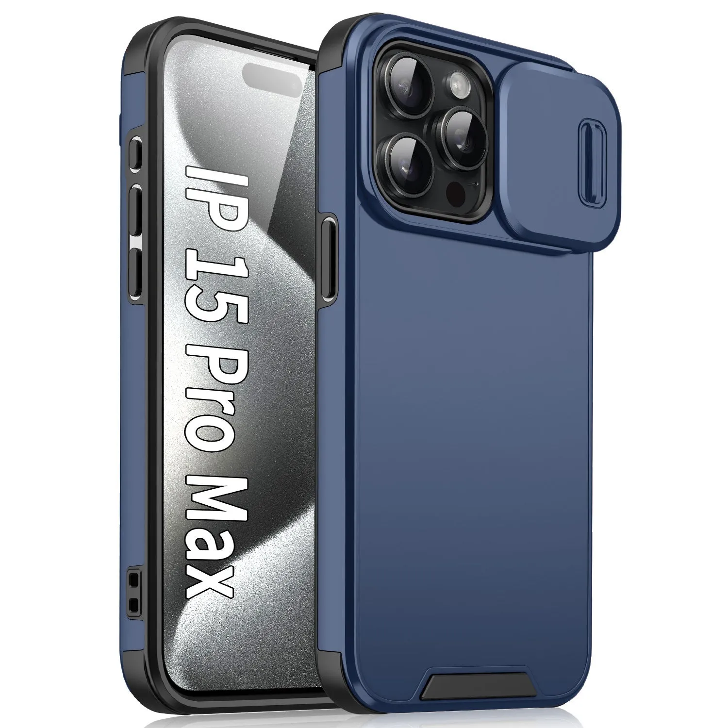 Sliding window drop-resistant phone case in black for iPhone, frosted TPU PC finish
