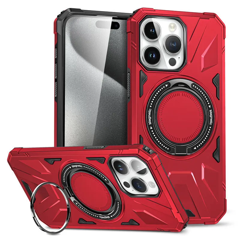 Simple bracket drop-resistant magnetic phone case for iPhone 13-16 series, TPU PC back cover with invisible bracket and magnetic suction, available in black