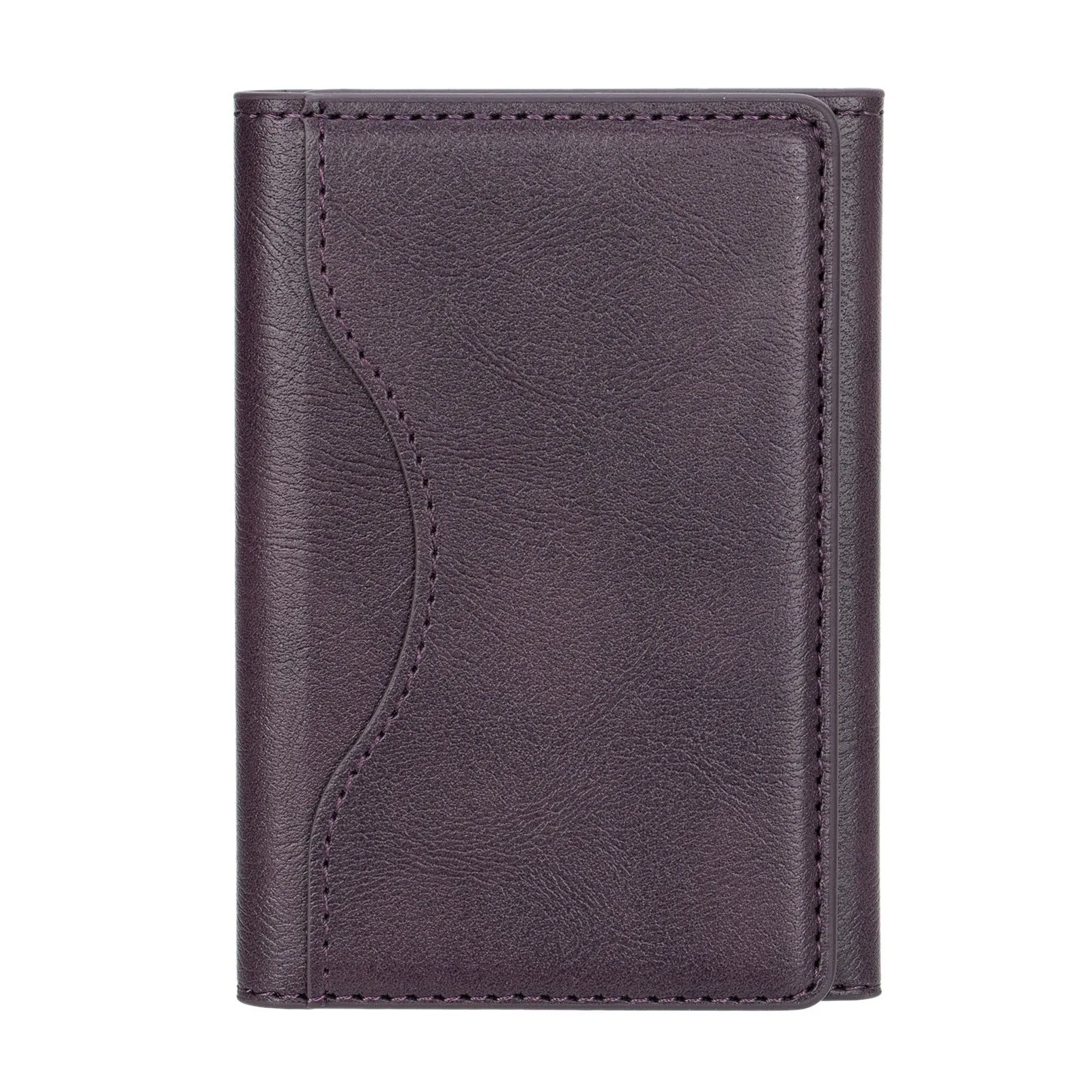 Leather tri-fold magnetic wallet card holder in black with embossed texture