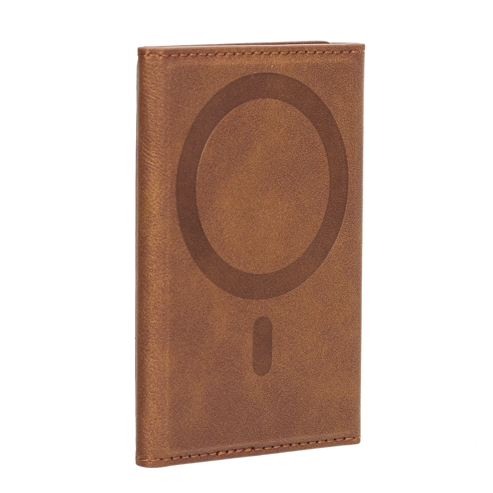 Leather tri-fold magnetic wallet card holder in black with embossed texture