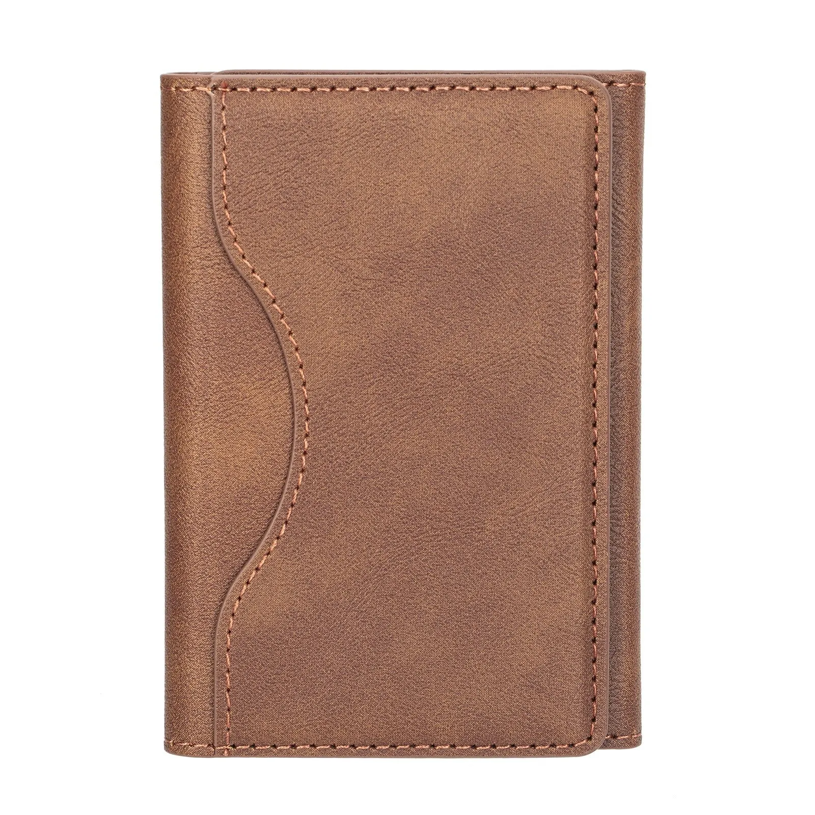 Leather tri-fold magnetic wallet card holder in black with embossed texture